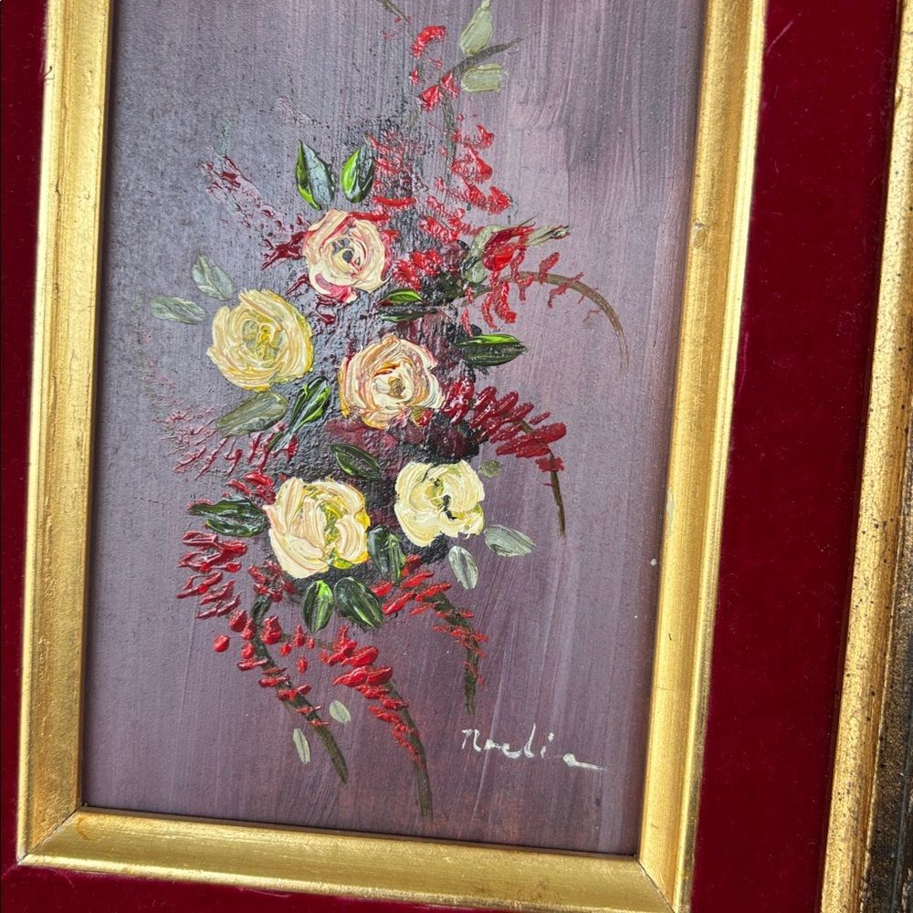 Vintage floral still life oil painting bouquet of roses and other blossom - Picture 3 of 4